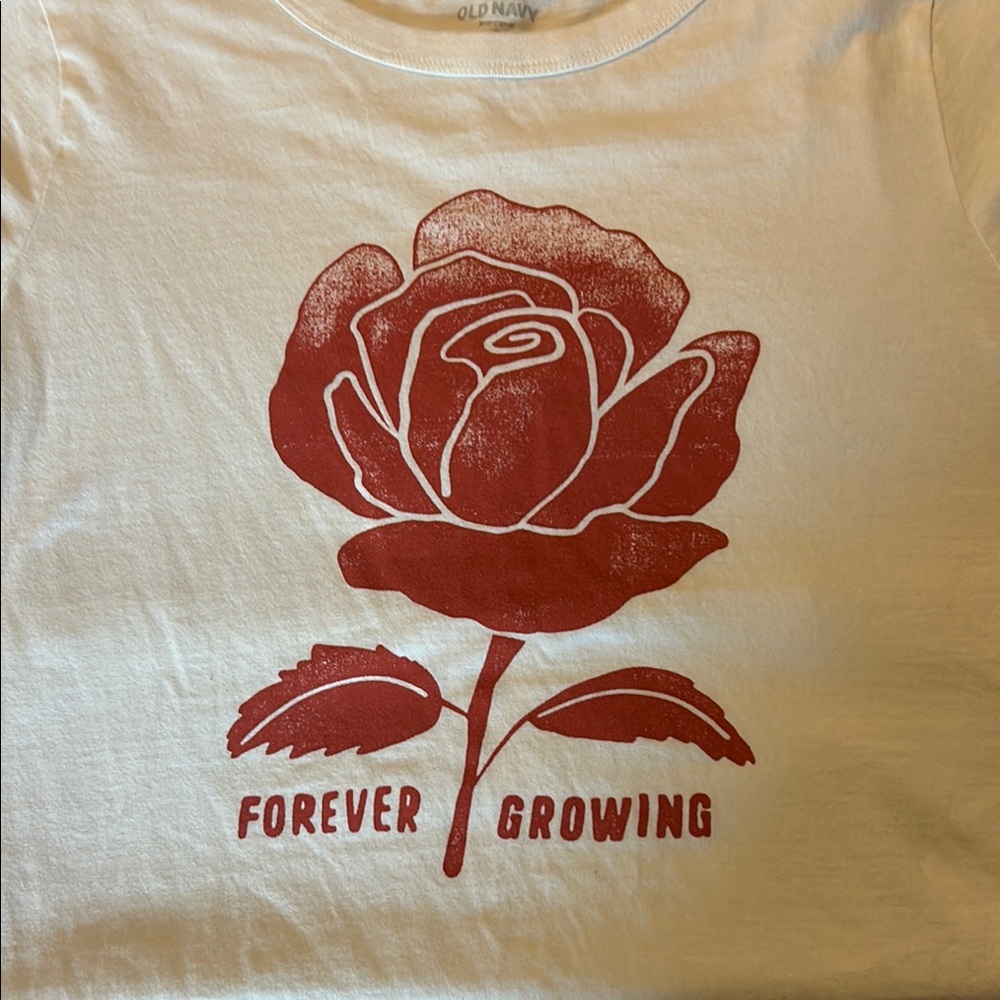 Old Navy Cream Tee with Red Rose Graphic